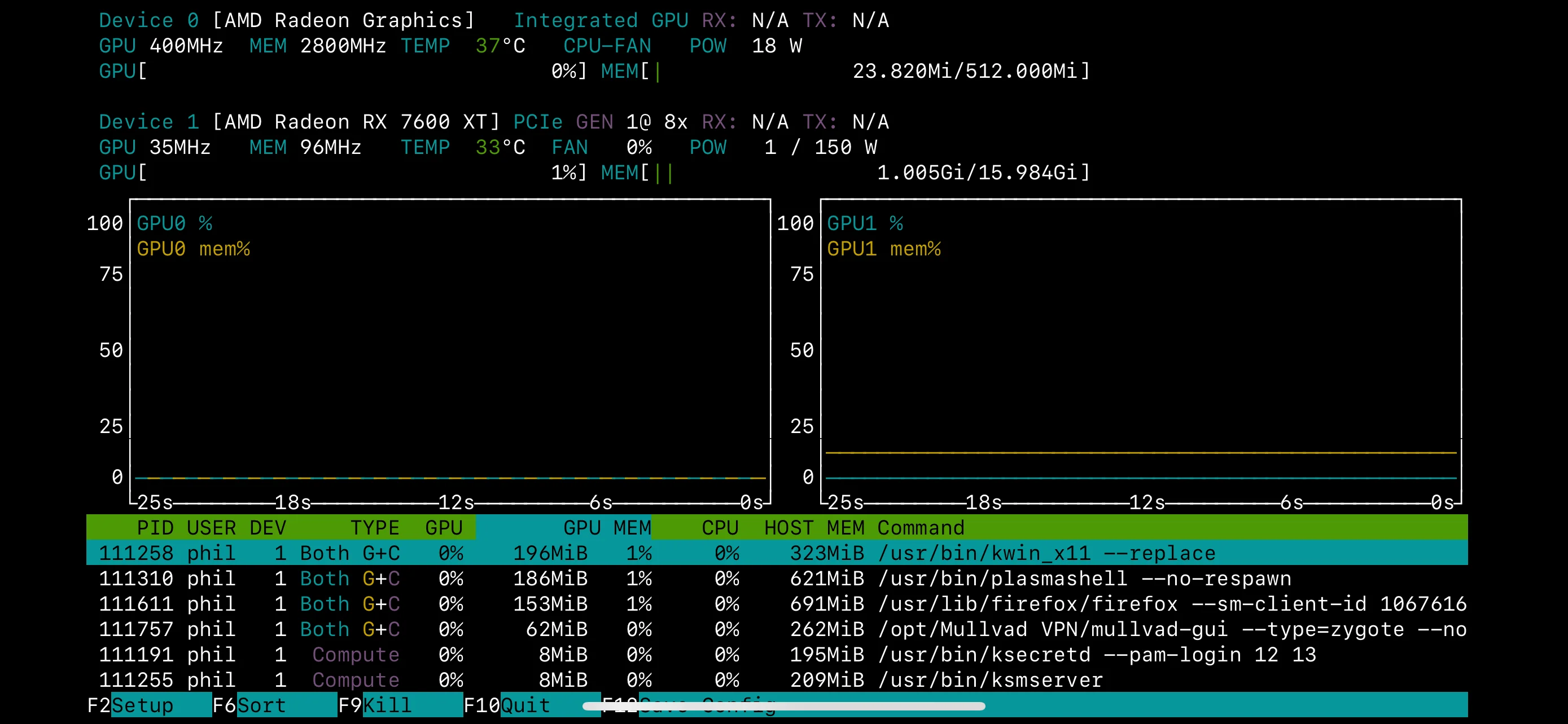 screenshot of nvtop after the metaphorical bandage and x11